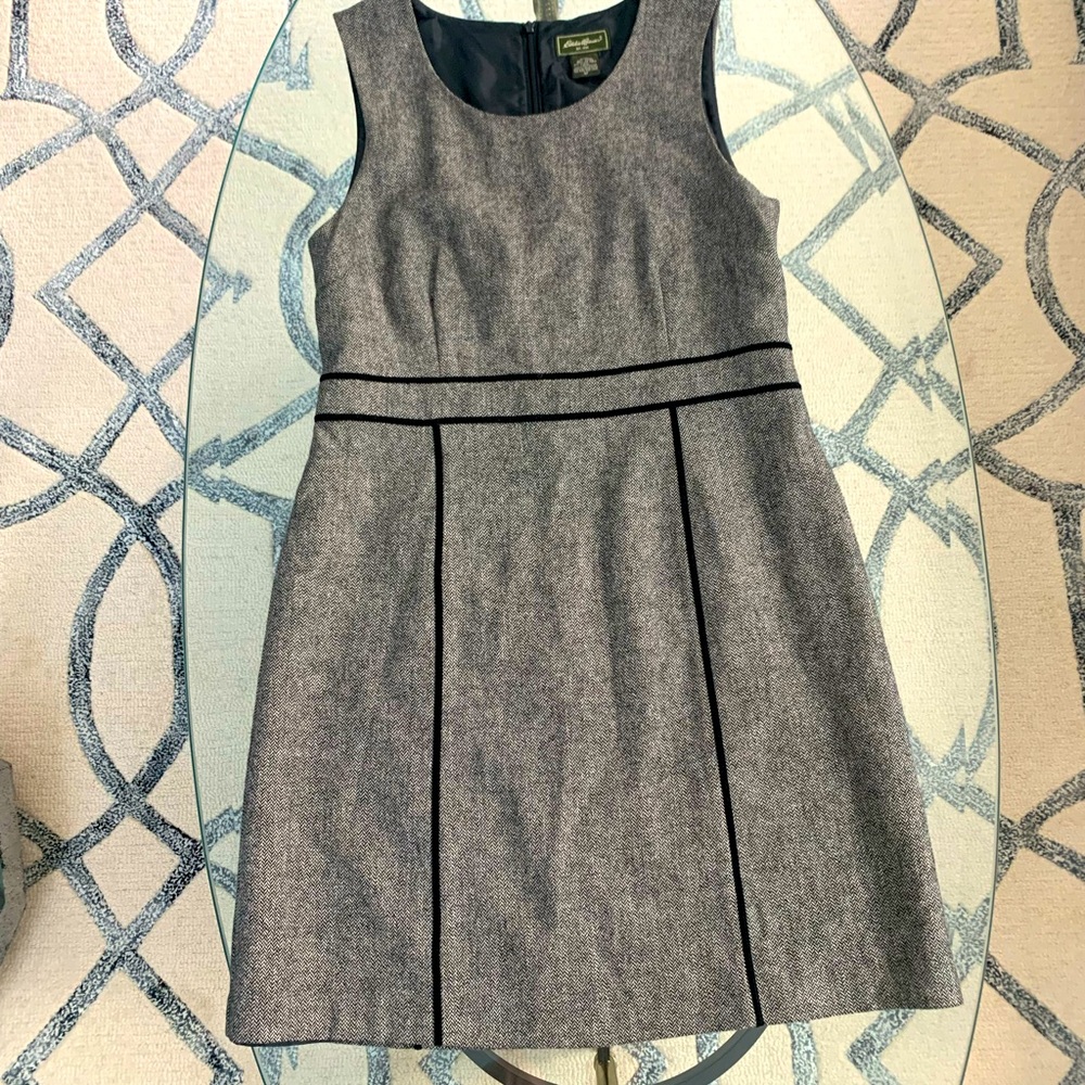 Womens Eddie Bauer Size 12 Black and Grey Wool Sleeveless Dress